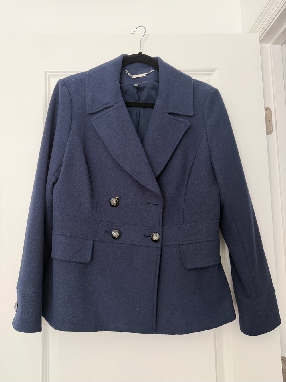 White House Black Market Navy Double-Breasted Pea Coat